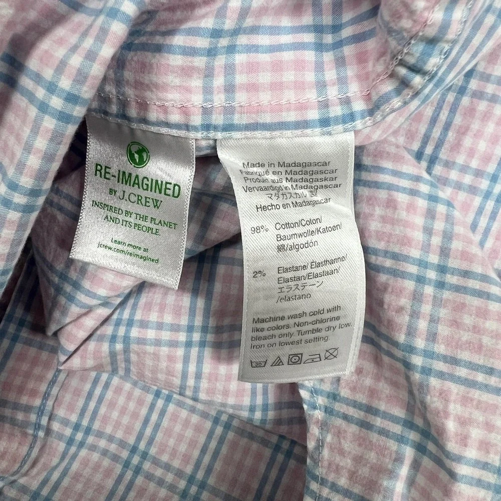 J Crew Shirt Mens M Pink Blue Plaid Flex Washed Slim Button Down Casual Preppy